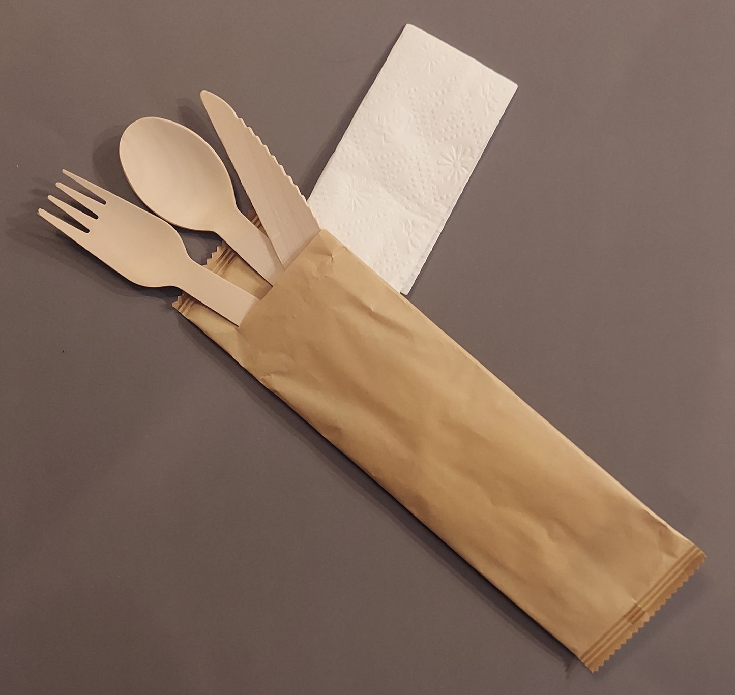 Bamboo fork, knife, spoon, with napkin to go (24 sets)