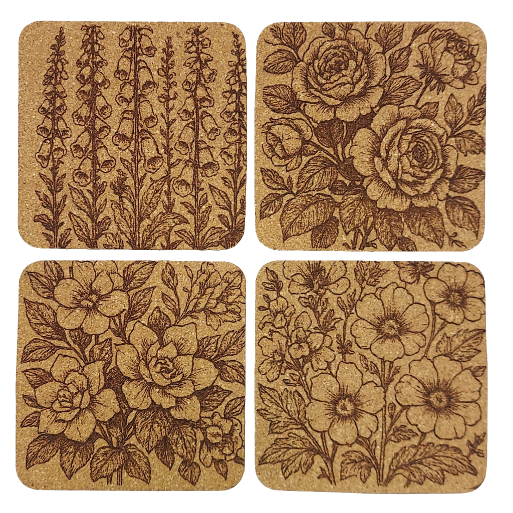 EcoEssentials Retro Flower 🌼 Assorted 4 pack Cork Coasters