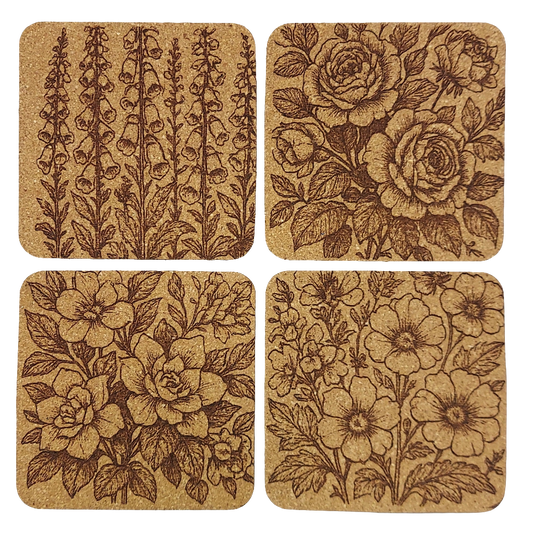 EcoEssentials Retro Flower 🌼 Assorted 4 pack Cork Coasters