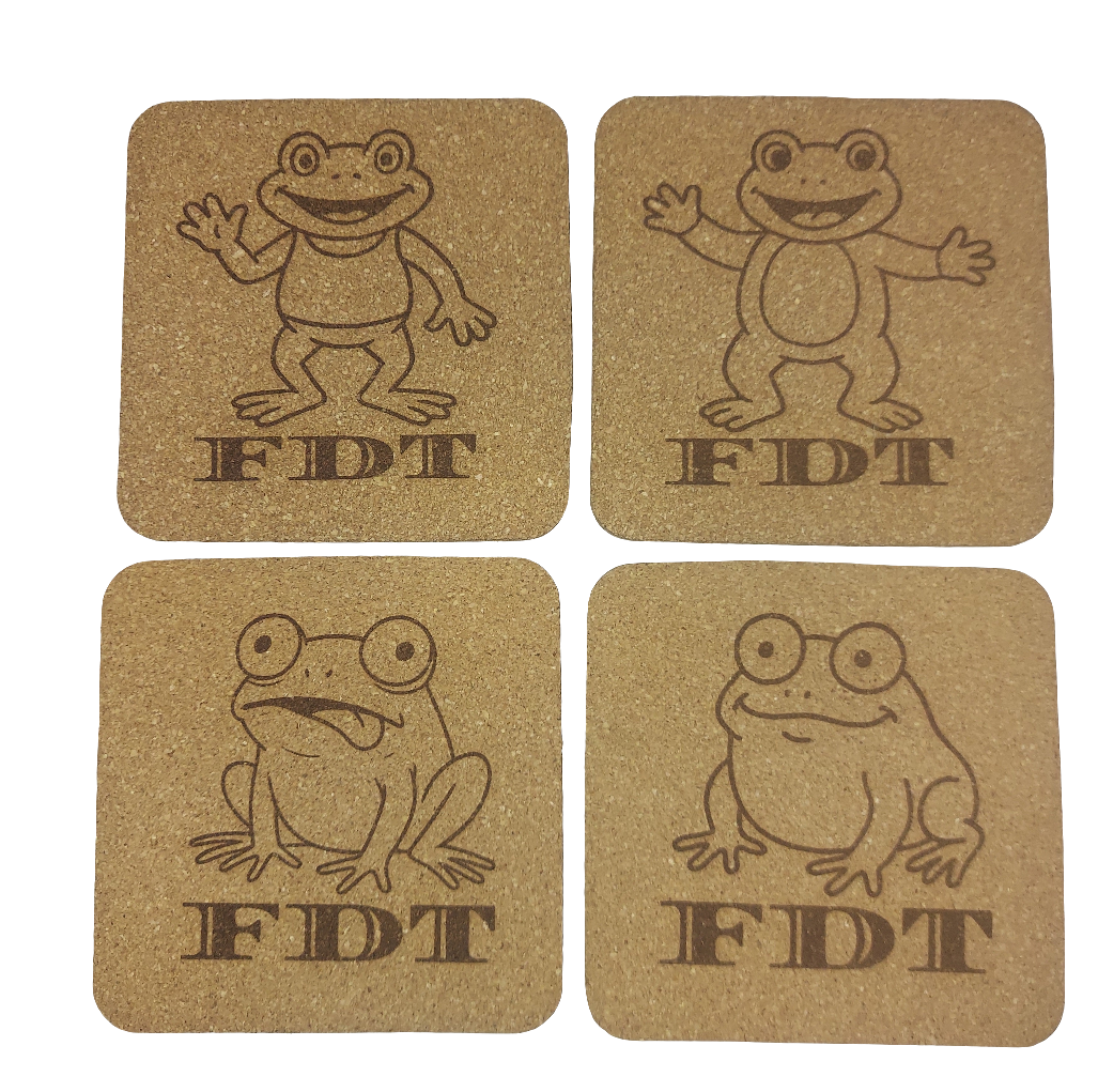 FDT Frog 🐸 4 pack Assorted Cork Coasters