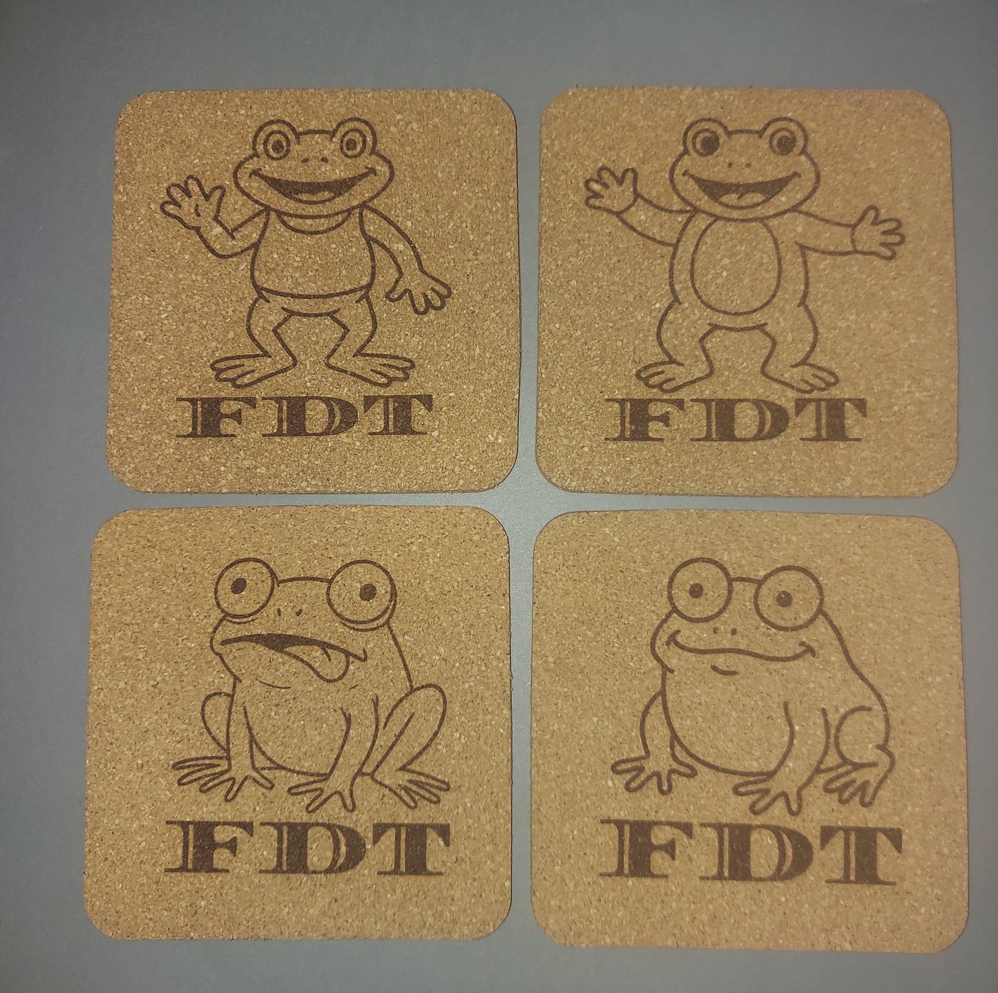 FDT Frog 🐸 4 pack Assorted Cork Coasters