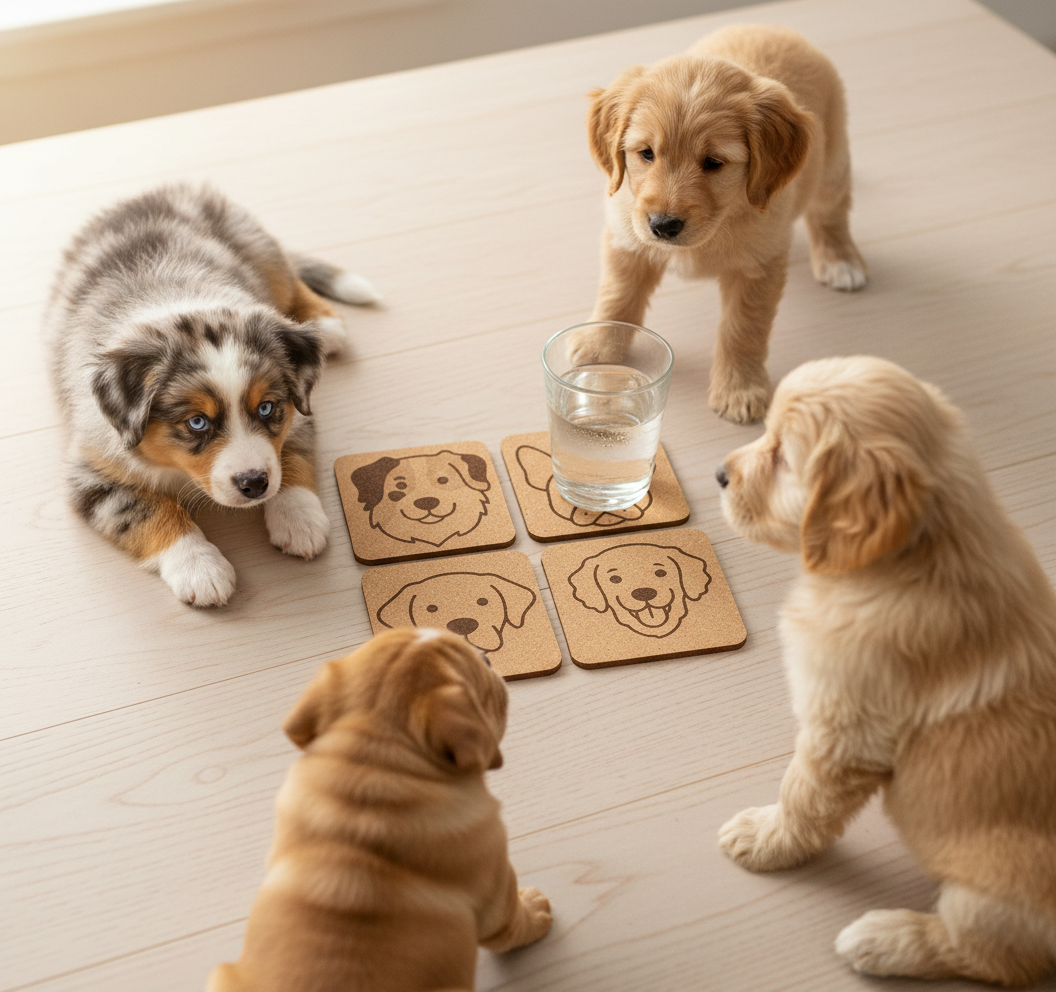 Puppies 🐶 4 pack Assorted Cork Coasters