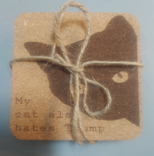 My cat also Hates Trump Twine Wrapped Cork Coaster Gift Set
