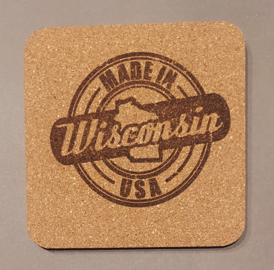 Made in Wisconsin USA 4 pack Cork Coasters