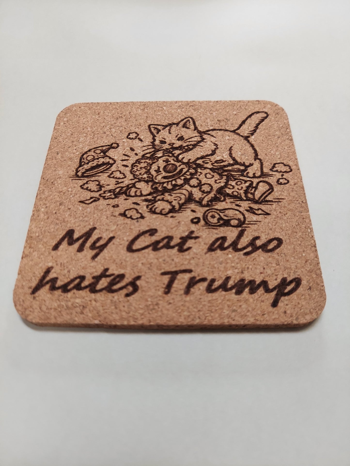 My cat also hates Trump Clown Image 4 pack Cork Coasters