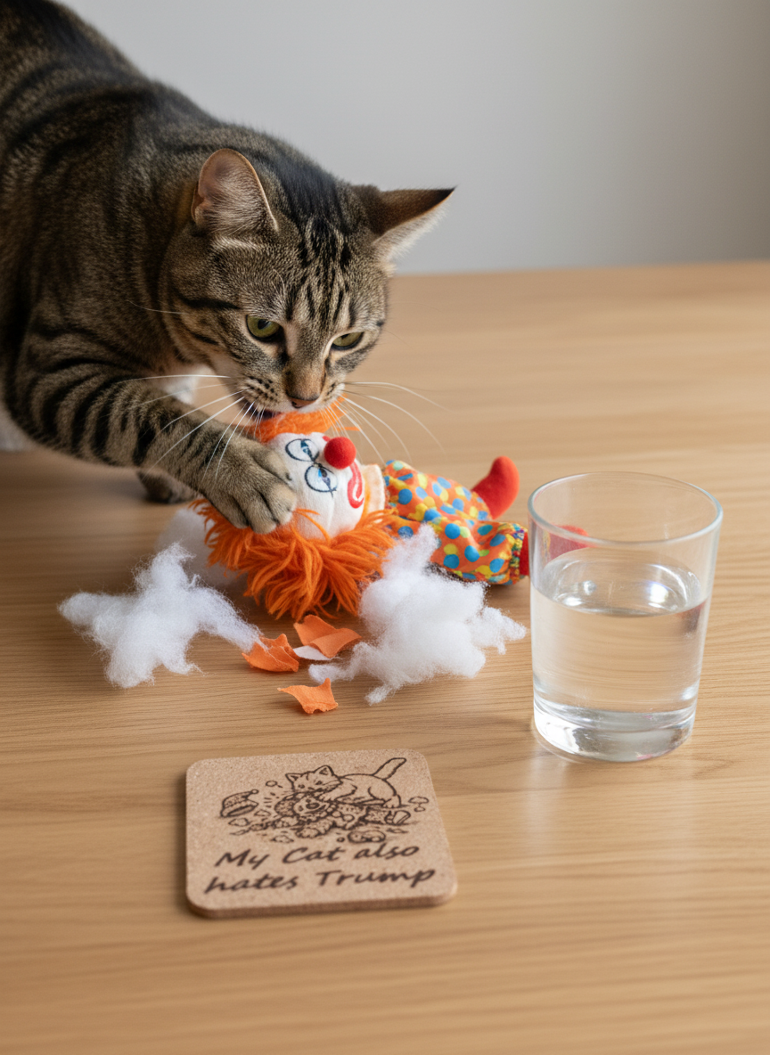 My cat also hates Trump Clown Image 4 pack Cork Coasters
