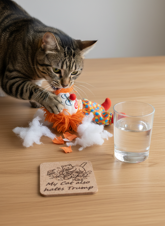 My cat also hates Trump Clown Image 4 pack Cork Coasters