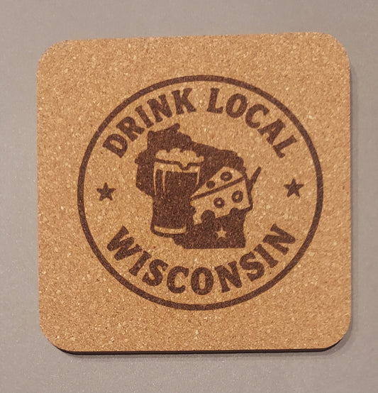 Drink Local Wisconsin 4 pack Cork Coasters