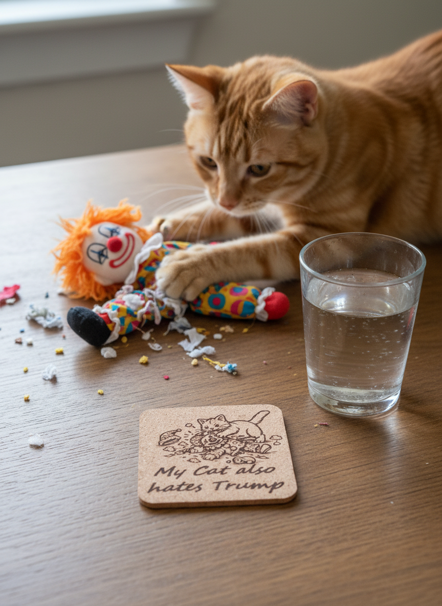 My cat also hates Trump Clown Image 4 pack Cork Coasters