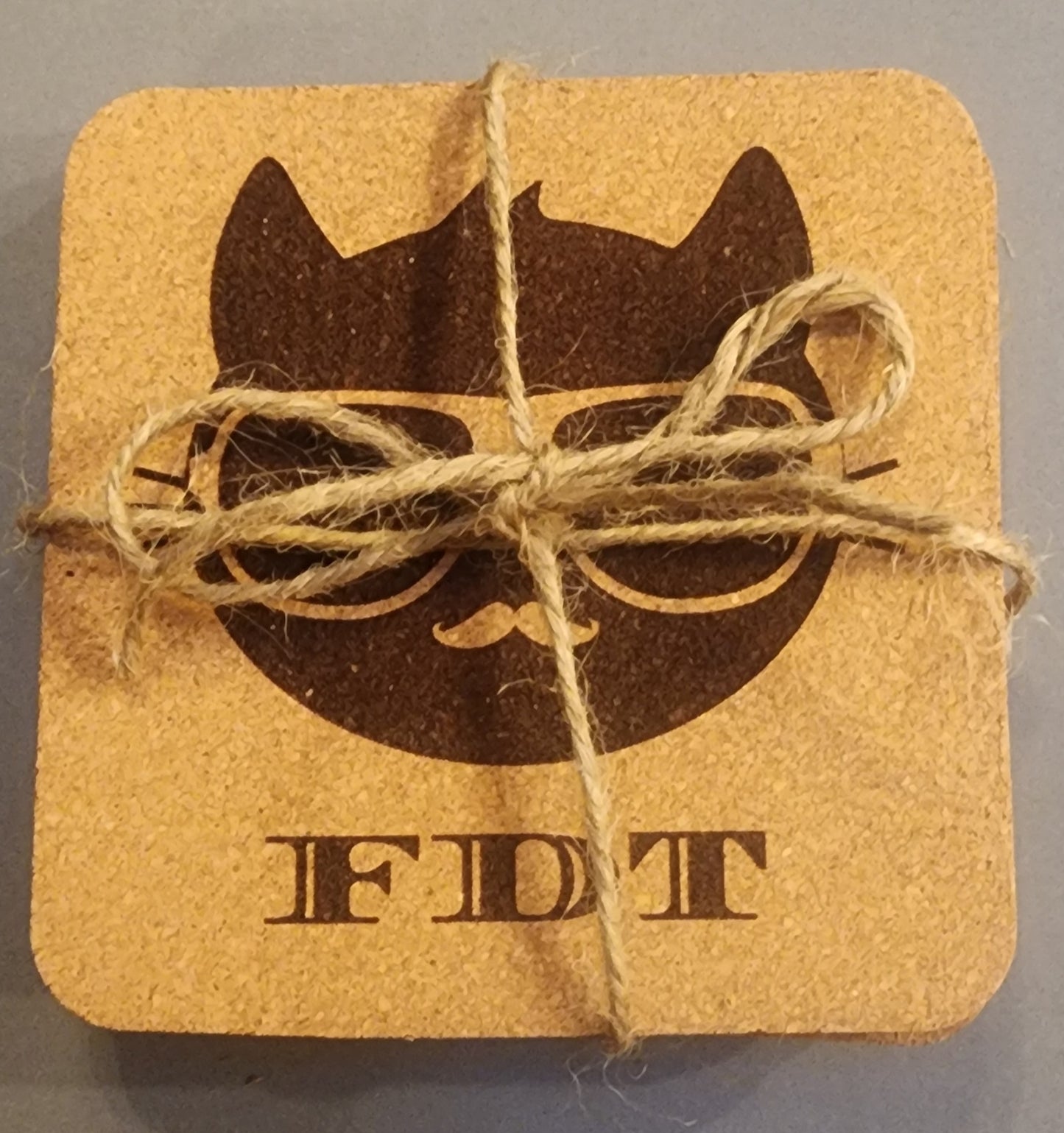 FDT Cat 😻 4 pack Twine Wrapped Cork Coaster Gift Set