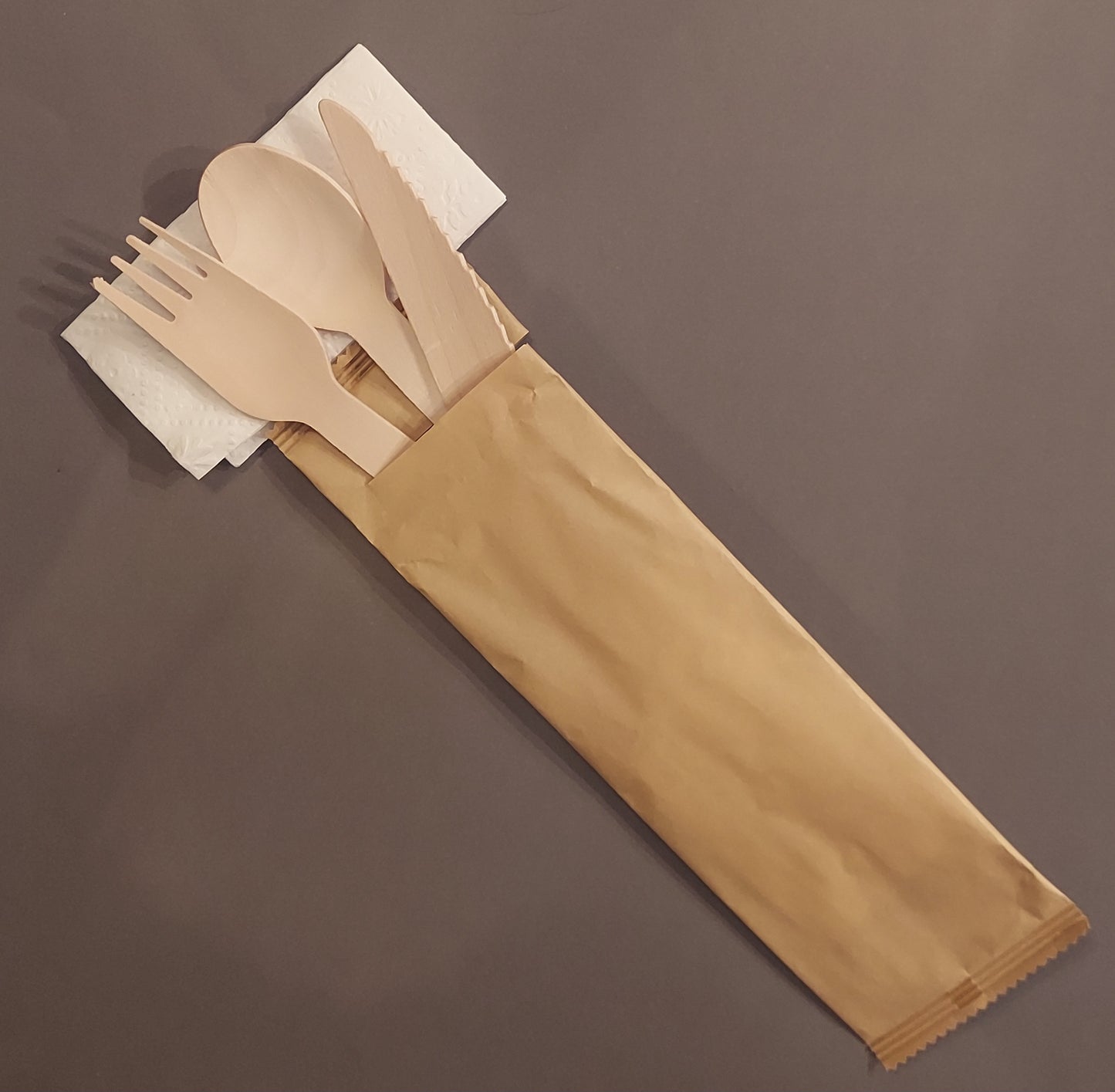 Bamboo fork, knife, spoon, with napkin to go (24 sets)